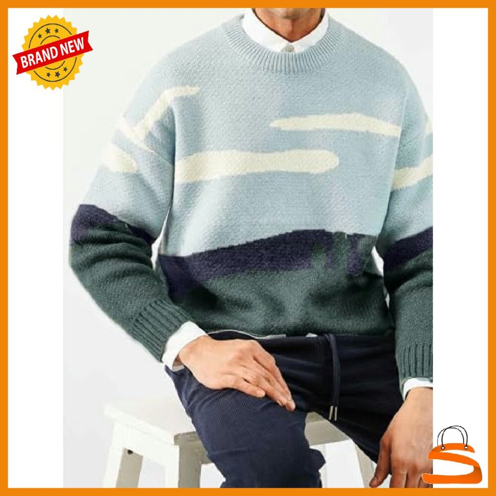 Oversized Cow Print Sweater Chunky Knit Pullover Unisex Fall Winter - Picture 3 of 8